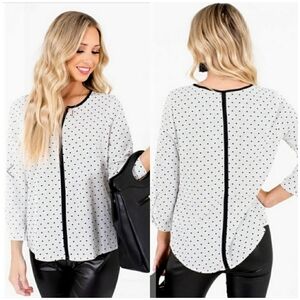 41 Hawthorn White Polka Dot Blouse with Black Trim